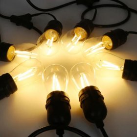10-Pack Dimmable Waterproof LED Outdoor String Lights - Hanging, 2W Edison Bulbs - 48Ft Commercial Lights for Decor for Patio, Backyard, Garden, Bistro¨C S14 Black - Warm White,Blk(480ft)