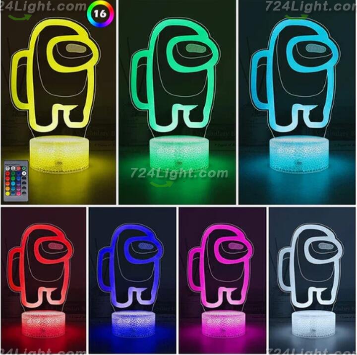 Among Us Toys 3D LED Multicolor Night Light w/ 16 Colors Remote Touch Switch Adjustable Brightness for Kids Bedroom Decoration