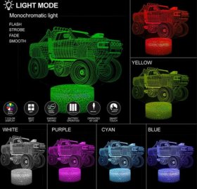 Transportation Images 3D Illusion LED Night Light w/ 16 Colors Remote Touch Switch Adjustable Brightness for Kids Bedroom Decoration