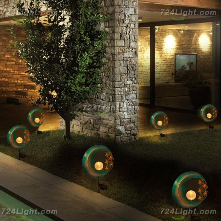 Solar Garden Light, Wrought Iron Moon-Shaped Ground Plug Light Outdoor Garden Lighting Landscape Light