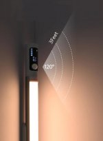 LED Motion Sensor Light Indoor, 2200mAh Rechargeable Closet Lights with Digital Display, 12.47in Wireless Under Cabinet Lighting for Closet, Wardrobe, Kitchen, Stair Indoor