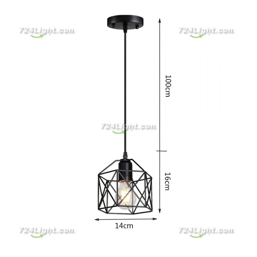 Industrial Pendant Light Black Cage Metal,for Dining Room, Bedroom, Kitchen, Hallway