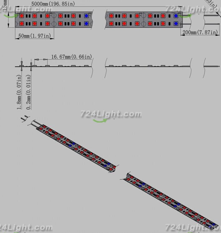 Plant Growth RED:BLUE /660nm:460nm LED Grow Light SMD5050 120LEDs 12V 28.8W Per Meter 15mm Width Strip