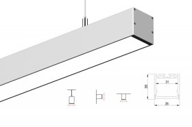 1 Meter 39.4" LED Suspended light Channel Profile 35mm x 35mm suit 38mm led strip light