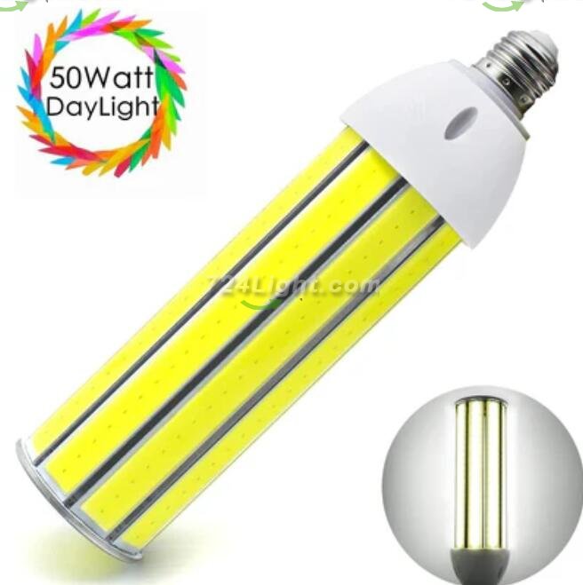 LED Corn Light Bulb 50W, Daylight White 5500K, 4500Lumens, E26/E27 Base, COB LED Chips (210Pcs), for Indoor Outdoor Garage Factory Warehouse