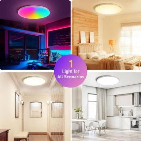 2 Pack 24W 12'' Smart RGBCW Ceiling Light Fixtures RGB Color Changing, 2700K-6500K Adjustable with Dimmable Brightness, Compatible with Alexa/Google Home/APP Control WiFi Light for Bedroom/Kid's Room/Party