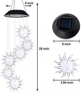 Outdoor Solar Sunflower Wind Chime Lights for Garden, Patio, Party, Yard, Window, Outdoor Decorations