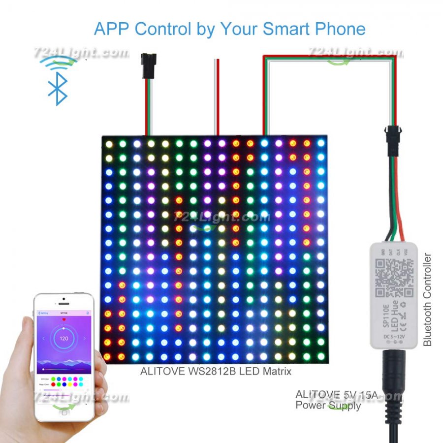 DC5-24V SP110E Bluetooth Pixel Light Controller by Smart Phone APP for WS2812B WS2813 SK9822 APA102 SK6812 LPD8806 DMX512 1903 RGB/RGBW LED Strip Light