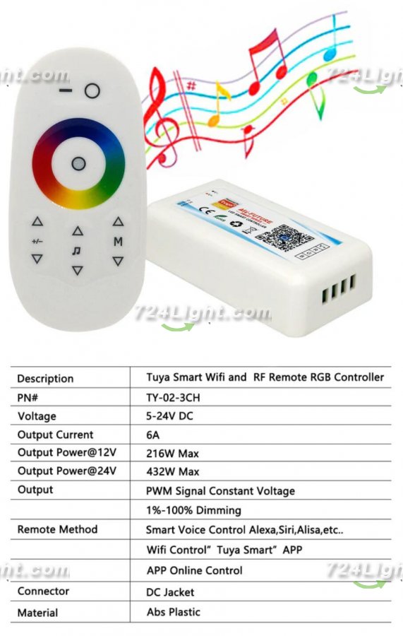 5V-24V DC Tuya APP Smart WiFi 2.4G RF Wireless RGB Remote LED Controller for RGB LED Strips