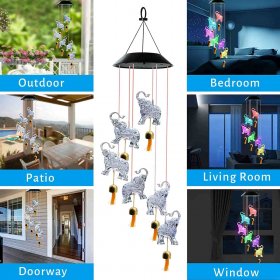 Elephant Wind Chimes, Christmas Decor Solar Wind Chimes Outdoor Indoor Gifts for mom Kids Grandma Garden Decor Gifts
