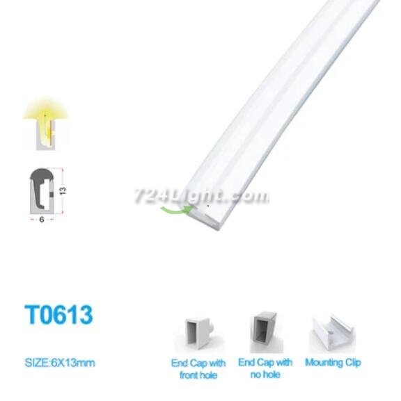1M/5M/10M/20M Pack of T0613 Edge Lighting LED Neon Light Housing Kit with End Caps and Mounting Clips, Flexible Neon Channel Fit for 8mm Wide LED Strip Lights