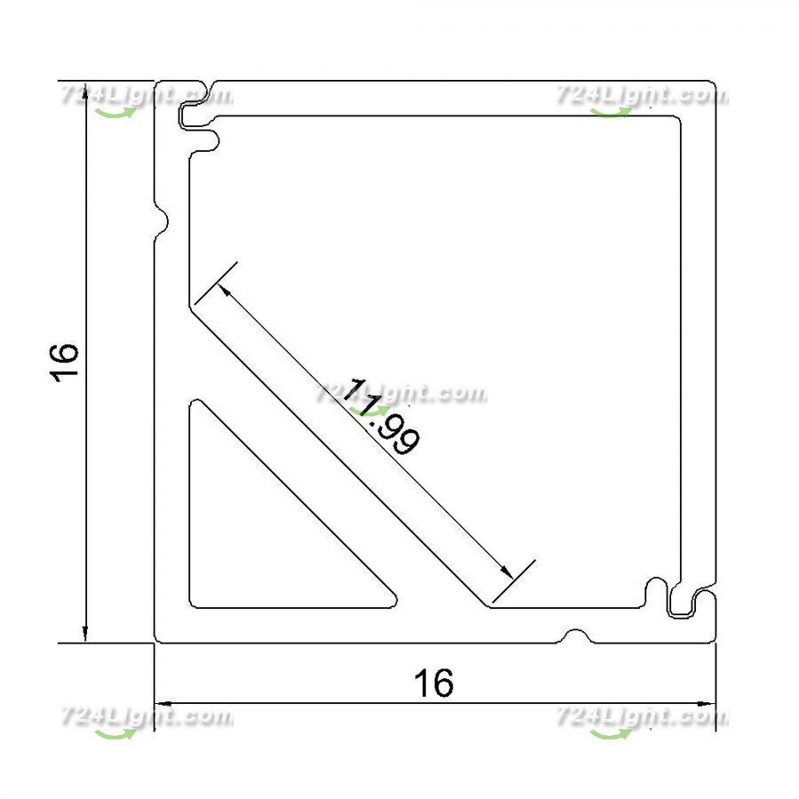 1.5 meter 59" Black LED U Rectangle Aluminium Channel PB-AP-GL-005-B 16 mm(H) x 16 mm(W) For Max Recessed 10mm Strip Light LED Profile