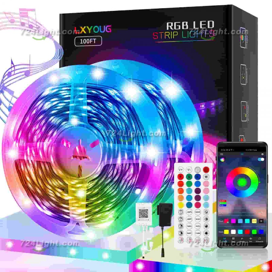 LED Strip Lights 32.8ft Color Changing 5050 RGB Led Lights for Bedroom,Built-in Mic,Led Lights With App Control and IR Remote For Home Decoration