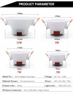 6Pack WiFi Intelligent LED Downlight RGBCW WiFi APP Controlled LED Downlight 3 Inch 5W 120V /220V AC, Dimmable RGBCW 2700-6500K Color Changing, Compatible with Alexa/Google, Ceiling Lights