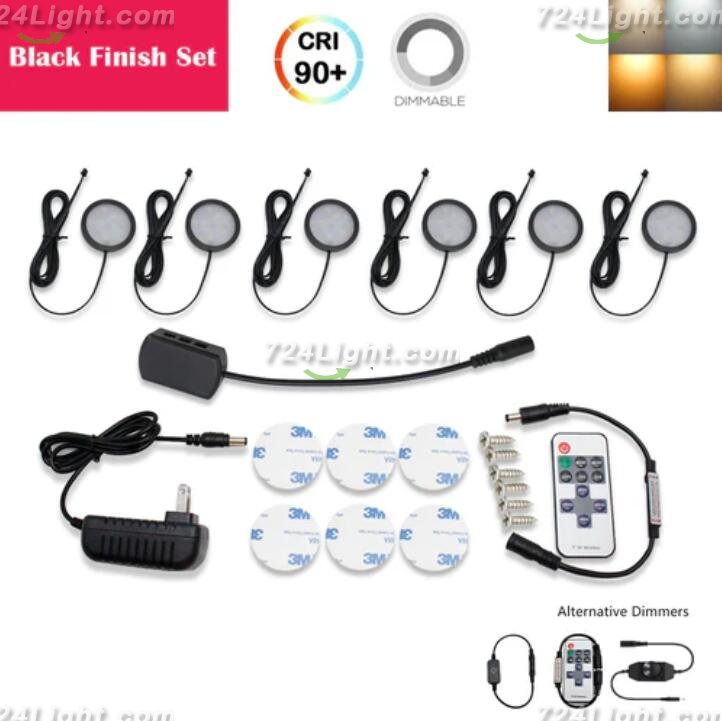 A-Series 6 Pack (6*2W) Dimmable CRI 90 Ultra Thin LED Under Cabinet Puck Lights With Dimmer & Power Adapter, All Accessories Included