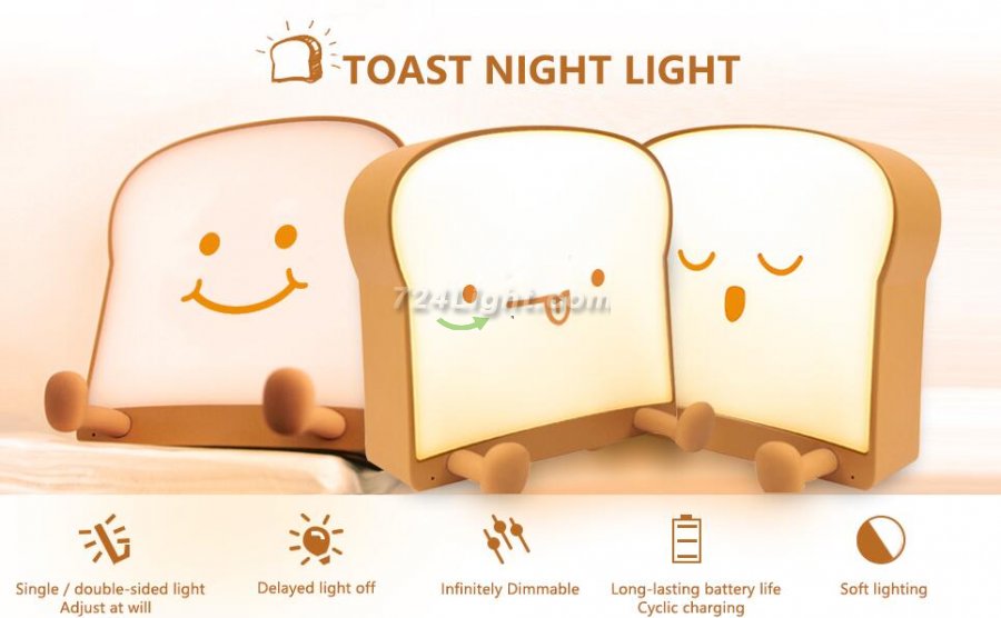 Meme Toast Bread LED Night Light Rechargeable Desk lamp with Timer for Baby Girls Boys