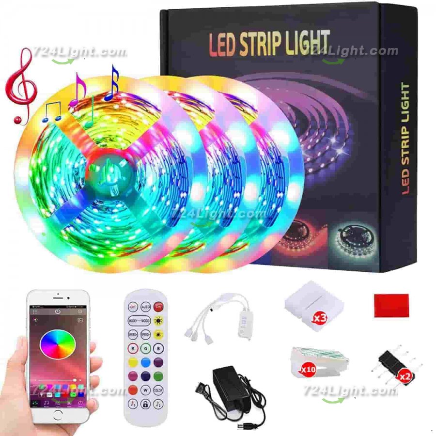 LED Strip Lights 32.8ft Color Changing 5050 RGB Led Lights for Bedroom,Built-in Mic,Led Lights With App Control and IR Remote For Home Decoration