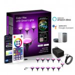 Outdoor Ground Lights 15 Bulbs 32.8FT Smart RGB+IC Pathway Lights, APP Controlled Waterproof RGB Landscape Lighting Work with Alexa
