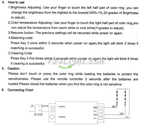 DC12-24V 433MHz LED Controller Temperature Color & Brightness Adjustable LED Strip Light Controller