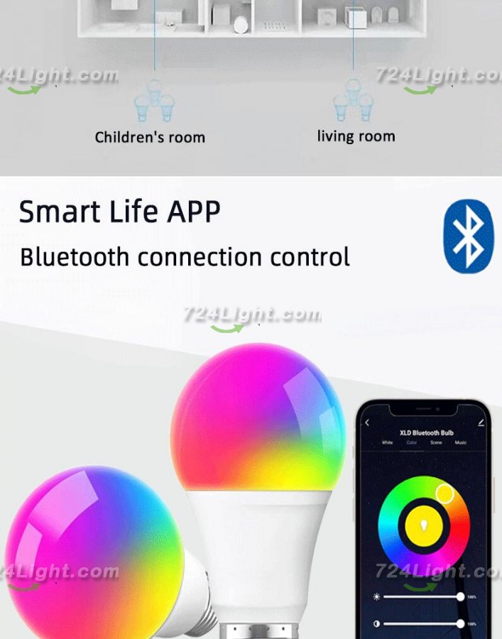 4Pack 9W LED Light Bulb E27 Base RGBCCT Bluetooth APP Controlled Smart Light Bulbs Sycn with Music