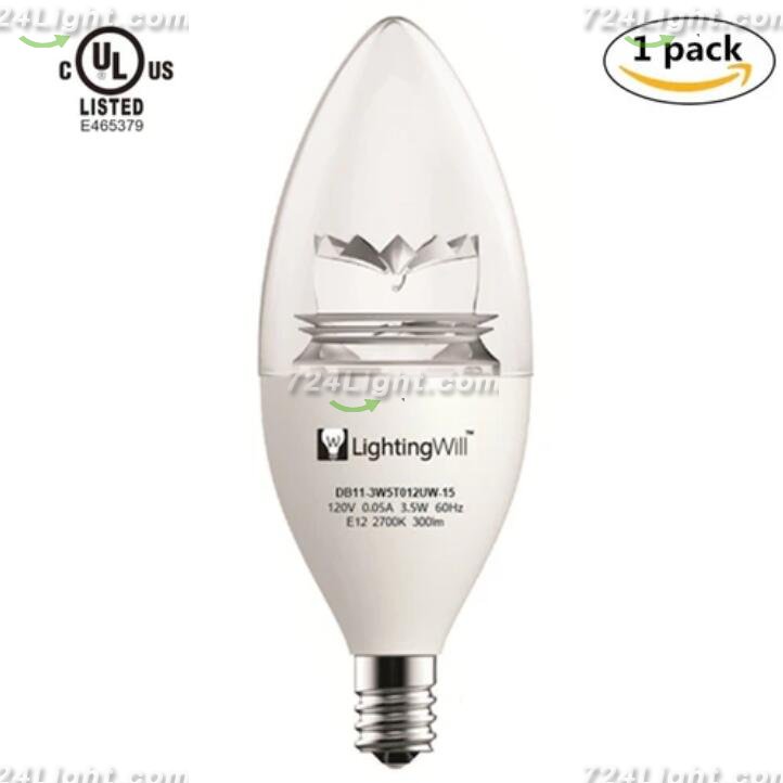 UL CUL Approved 3.5W 300 Lumen LED Candle Light Bulb Dimmable 2700K Warm White Color in E12 Edison Screw Base, 40 Watt Incandescent Lamp Equivalent