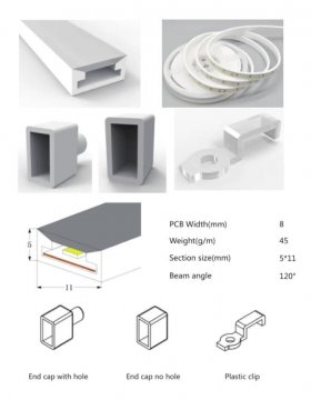 1M/5M/10M/20M Pack of T0511 LED Neon Light Housing Kit with End Caps and Mounting Clips, Flexible Neon Channel Fit for 8mm Wide LED Strip Lights
