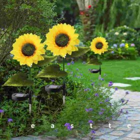 Solar LED Sunflower Lights for Your For Garden, Patio, Yard, Landscape Decor - 2 Pack