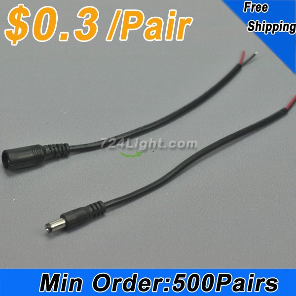 Wholesale Dc Connect Black 22 AWG 16cm Male Female LED Power Supply DC Cable Cord For LED Light