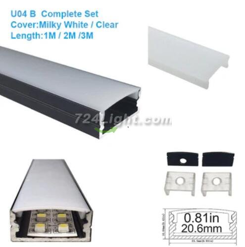Black LED Aluminum Profile U04 10x23mm U-Shape LED Aluminum Channel System for LED Strips Installation