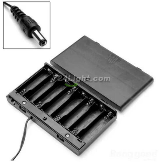 Hot Sale 8x AA Battery 12V Storage Holder Box Case Battery Pack with ON-OFF Switch Black with DC plug cable in side