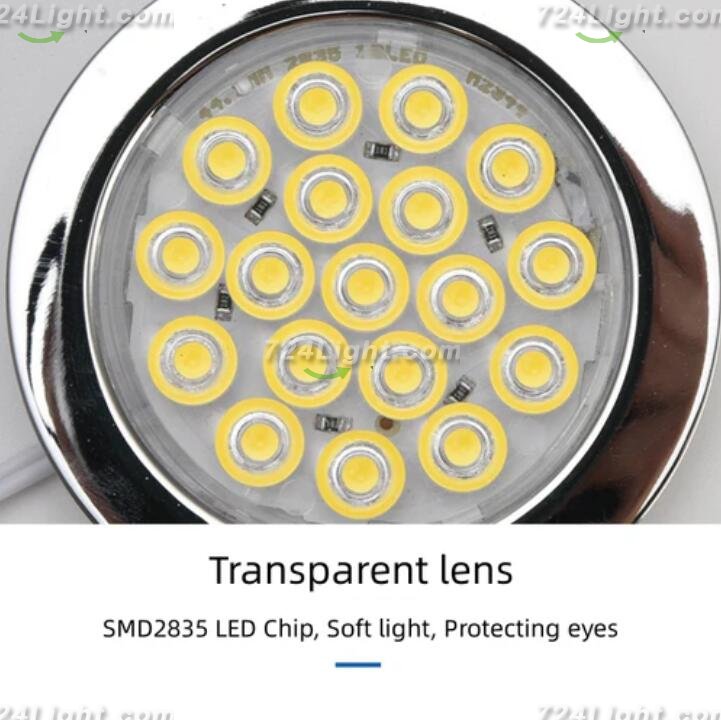6pcs Packing Rounded LED Stainless Steel Under Cabinet Lighting 2W 12VDC 3 Switches are Available Controllable Puck Light for Motorhome, Caravan, Truck, Kitchen, Wine Cabinet, Wardrobe