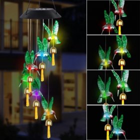 Outdoor Solar Wind Chimes, Hummingbird Solar Wind Chimes Lights with Bells for Ladies Birthday/Thanks/Christmas, Garden Decoration