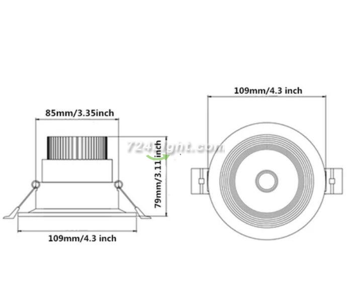 9W Dimmable LED Downlight CRI80 COB Ceiling Light Cut-out 3.35in (85mm) 80W Halogen Bulbs Equivalent