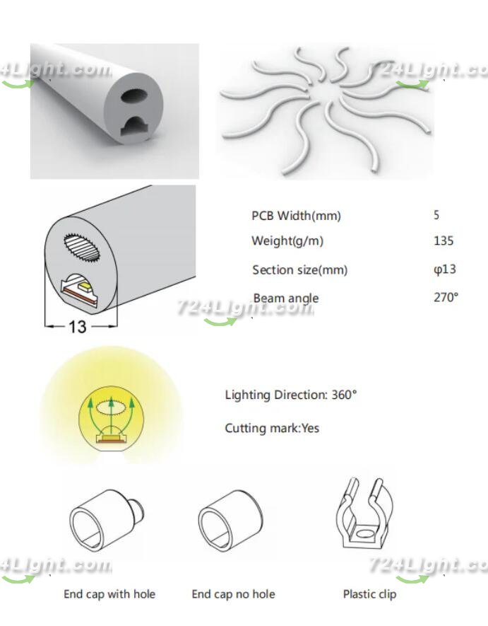 1M/5M/10M/20M Pack of T13D LED Neon Light Housing Kit with End Caps and Mounting Clips, Flexible Neon Channel Fit for 5mm Wide LED Strip Lights