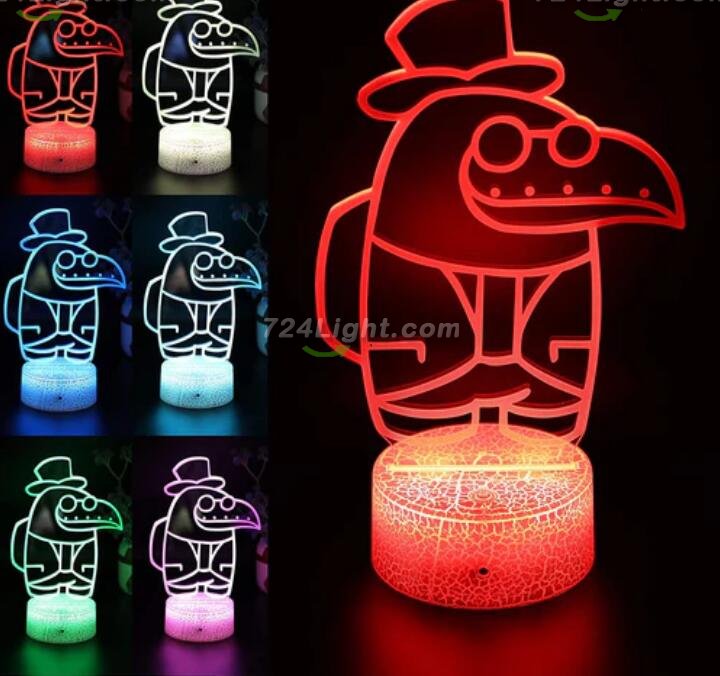 Among Us Toys 3D LED Multicolor Night Light w/ 16 Colors Remote Touch Switch Adjustable Brightness for Kids Bedroom Decoration