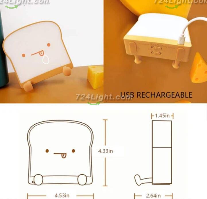 Meme Toast Bread LED Night Light Rechargeable Desk lamp with Timer for Baby Girls Boys
