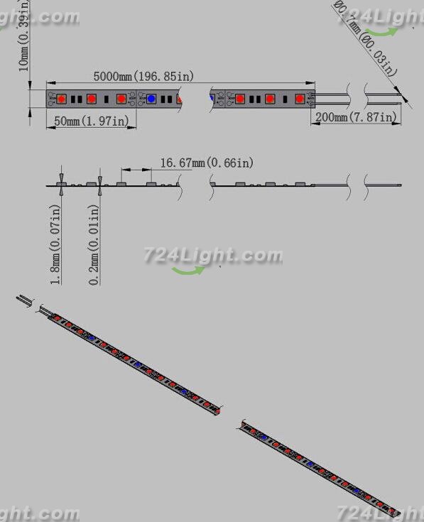 Plant Growth RED:BLUE /660nm:460nm LED Grow Light SMD5050 60LEDs 12V 14.4W Per Meter Strip