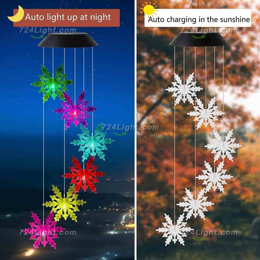 Snowflake Solar Wind Chimes, Christmas Solar Wind Chimes for Mom Kids Grandma Garden Outdoor Decor Gifts