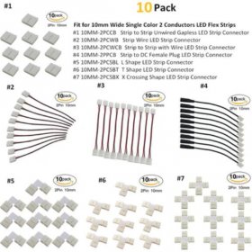 10pcs Pack Solderless Snap Down 2 pin Conductor LED Strip Connector for 10mm Wide 5050 5630 Single Color Flex LED Strips