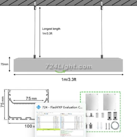 2 Pack H10075 Big Aluminum Extrusion Channel for Suspension Mounting Linear Office Lighting System