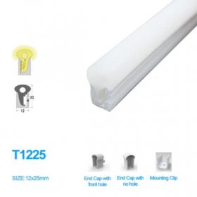 1M/5M/10M/20M Pack of T1225 LED Neon Light Housing Kit with End Caps and Mounting Clips, Flexible Neon Channel Fit for 12mm Wide LED Strip Lights