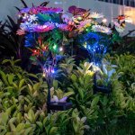 Solar Garden Path Lights Branch Lotus Lamp 16LED Colorful Night Lights 2 Pack