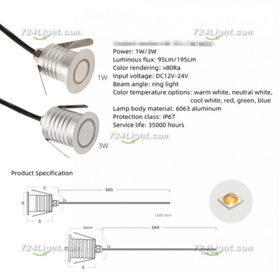 8 PCS Pack DC12V-24V 1W/3W IP67 Outdoor Waterproof LED Wall Light Corridor Ladder Step LED Lights
