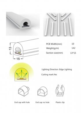 1M/5M/10M/20M Pack of T1315 LED Neon Light Housing Kit with End Caps and Mounting Clips, Flexible Neon Channel Fit for 10mm Wide LED Strip Lights
