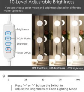 Hollywood Style LED Vanity Mirror Lights Kit with 10 3Colors Adjustable 1.77'' Light Bulbs, Perfect for Makeup Vanity Table Set in Dressing Room