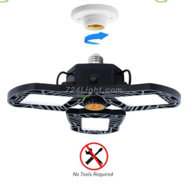 60W Motion Activated Radar CRI 80 6000LM 6000K Deformable E26/E27 Base LED Ceiling Light for Garage