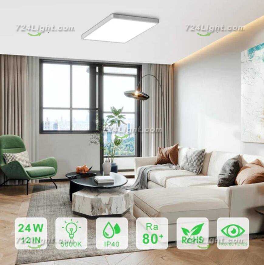 LED Ceiling Light Fixture Flush Mount, 12 Inch 24W, Indoor LED Ceiling Lights, 3200LM Bright Square LED Ceiling Light, Flat Slim Lighting Fixture for Bedroom Stairwell Hallway Kitchen