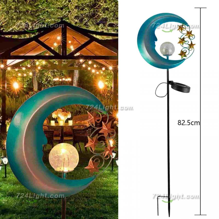 Solar Garden Light, Wrought Iron Moon-Shaped Ground Plug Light Outdoor Garden Lighting Landscape Light