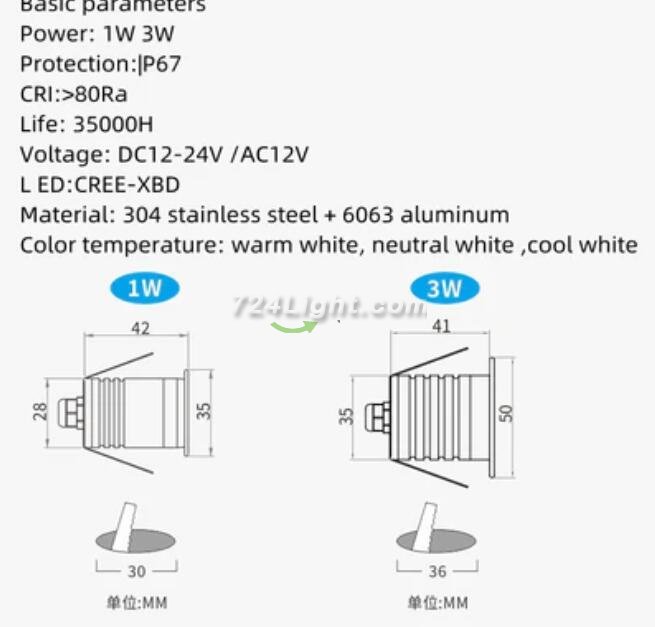 8PCS Pack 1W/3W IP67 Waterproof Dimmable Anti-Glare Stainless Steel Outdoor Cellular LED Underground Light
