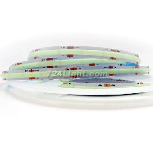 16.4FT (5Meters) Roll of Icy Blue Color COB LED Flex Strip Spot Free in 24V with 512 LEDs 14Watt per Meter Flexible LED Tape 10mm Wide PCB Non-waterproof
